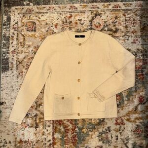 Cream Button-Up Cardigan with gold buttons